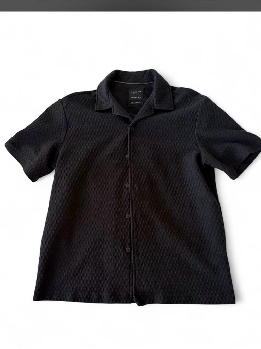 Cactus Black Short-Sleeve Textured Button-Down Shirt